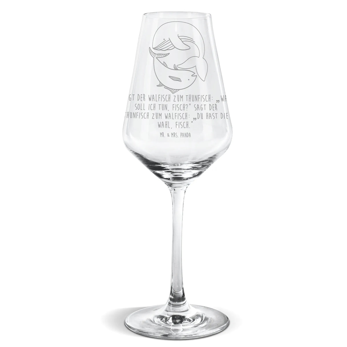 Weißwein Glas Walfisch Thunfisch Mr. & Mrs. Panda Weinglas, Panda Weinglas, Weißwein Glas, Weinglas Für Weißwein, Weinglas, wein glas, Weißweinkelch, Weißwein Kelch, Lustige Sprüche, Tiere, Tiermotive, Gute Laune, Tunfisch, Flachwitz, Spruch Des Tages, Spruch Lustig, Flachwitz Geschenk, Wortwitz Lustig, Wal, Witz, Wahl