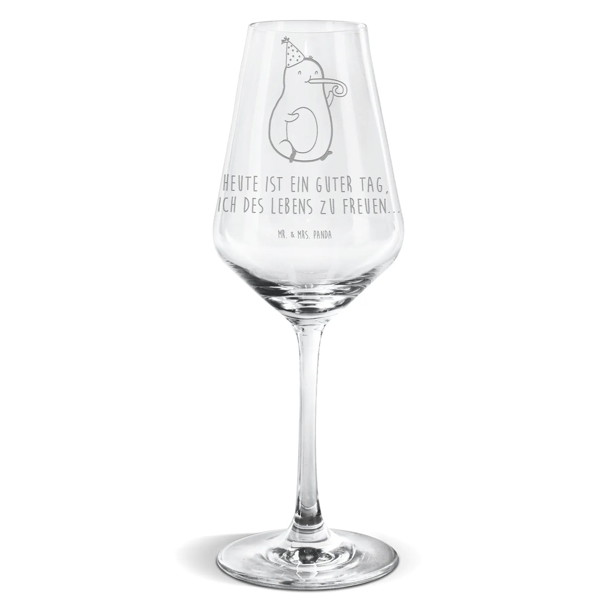 Weißwein Glas Avocado Feier Weinglas Für Weißwein, wein glas, Panda Weinglas, Mr. & Mrs. Panda Weinglas, Weinglas, Weißwein Kelch, Weißwein Glas, Weißweinkelch, Avocado, Veggie, Vegan, Gesund, Feier, Party, Tröte, Feierlichkeit, Gute Laune, Geburtstag, Fete