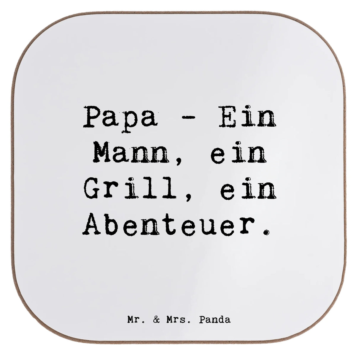 Square coaster Saying Papa: Ein Mann, ein Grill, ein Abenteuer.