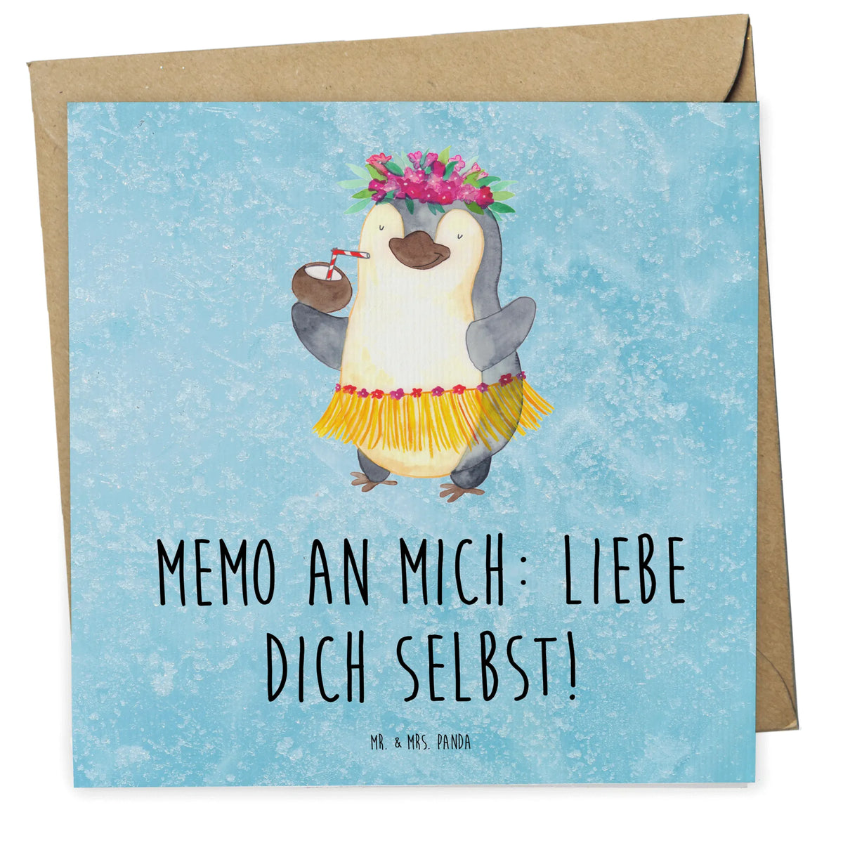 Deluxe Karte Pinguin Kokosnuss faltkarte, Glückwunschkarte, Grußkarte, Klappkarte, anlasskarte, doppelkarte, Pinguin, Aloha, Pinguine, Kokosnuss, Urlaub, Hawaii