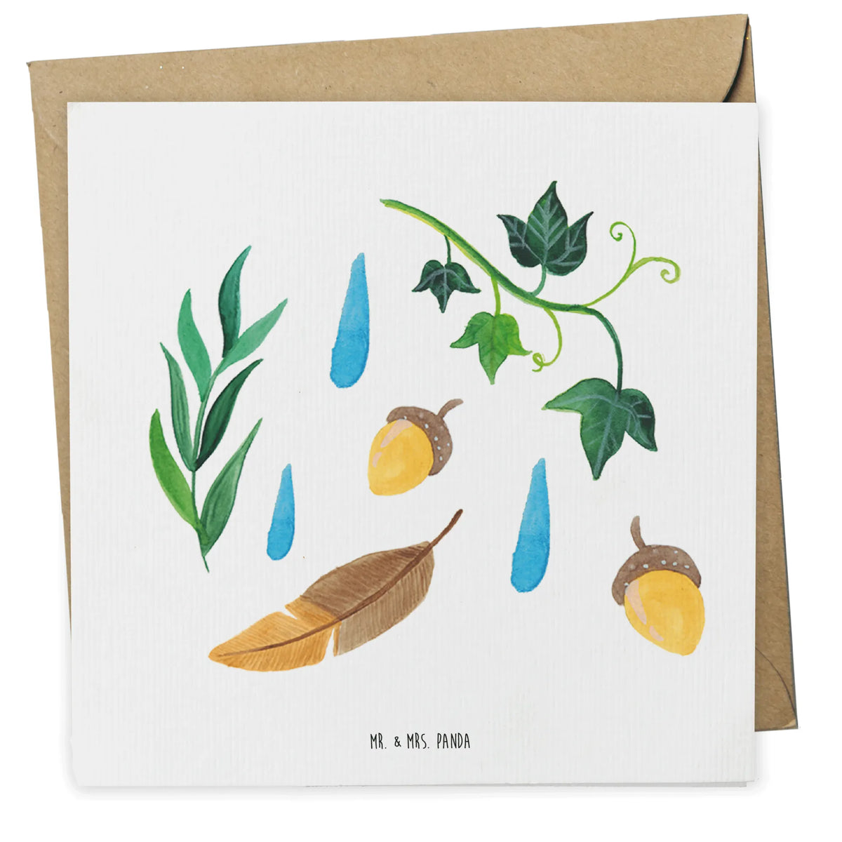 Deluxe Karte Regentage Design Grußkarte, Klappkarte, doppelkarte, Glückwunschkarte, anlasskarte, faltkarte, Efeu, Regentropfen, Natur, Eiche, Wald, Blätter, Aquarell