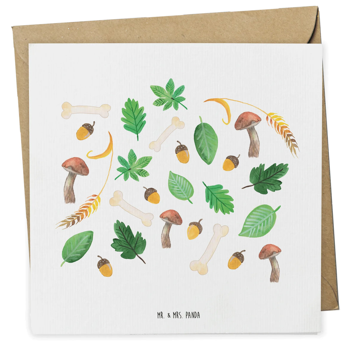 Deluxe Karte Herbstwald Design doppelkarte, anlasskarte, Grußkarte, faltkarte, Klappkarte, Glückwunschkarte, Herbst, Aquarell Muster, Pilze, Wald, Blätter, Laub
