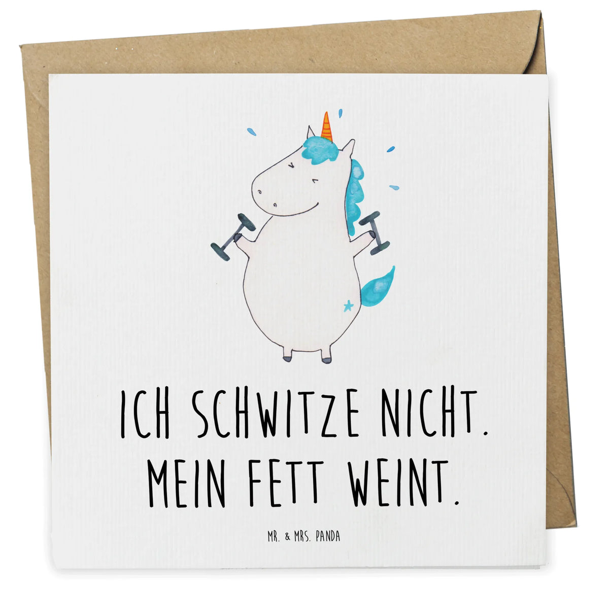 Deluxe Karte Einhorn Fitness Glückwunschkarte, doppelkarte, Klappkarte, faltkarte, anlasskarte, Grußkarte, Unicorn, Einhorn, Einhörner, Einhorn Deko, Pumpen, Fitnessstudio, Sport, Sixpack, Diät, Geräte, Gym, Abnehmen, Fitness