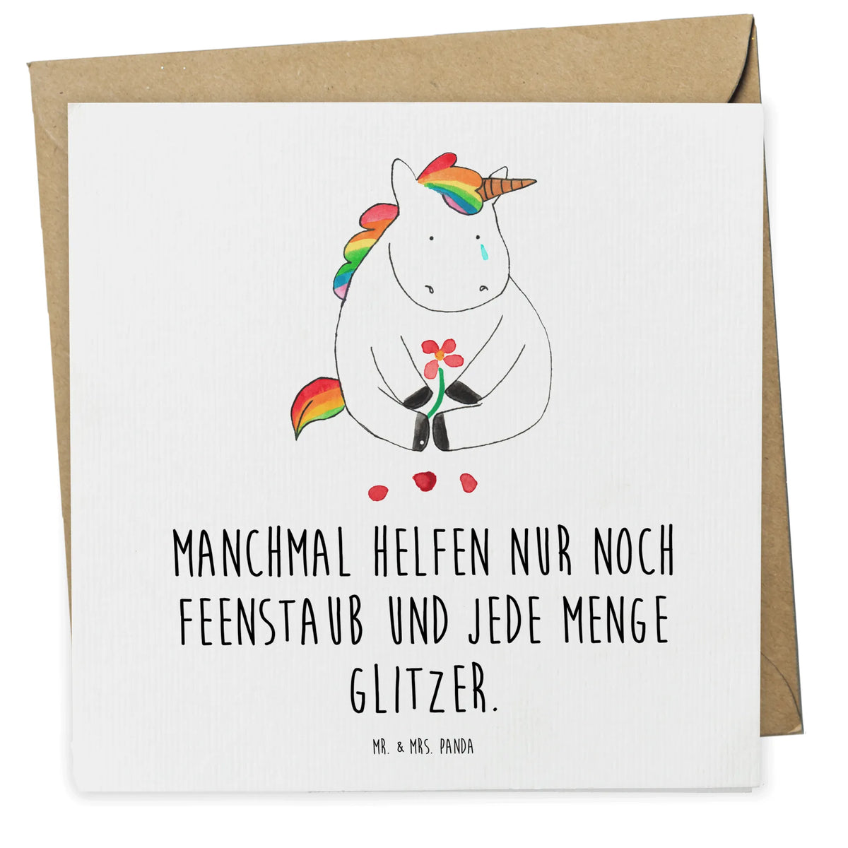 Deluxe Karte Einhorn Traurig anlasskarte, Klappkarte, Glückwunschkarte, Grußkarte, doppelkarte, faltkarte, Unicorn, Einhorn, Einhörner, Einhorn Deko, Trauer, Trösten. Freundschaft, Liebe, Blume, Glitzer, Freunde