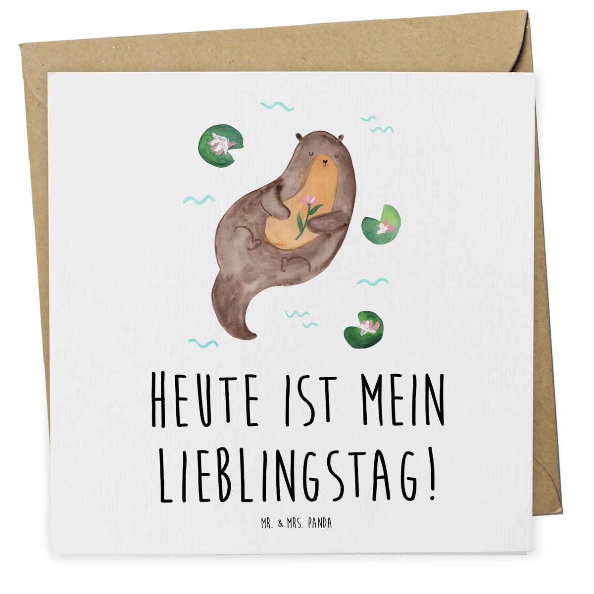 Deluxe Karte Otter Seerose Grußkarte, faltkarte, Klappkarte, doppelkarte, Glückwunschkarte, anlasskarte, Fischotter, Seeotter, Otter, Otter Seeotter See Otter