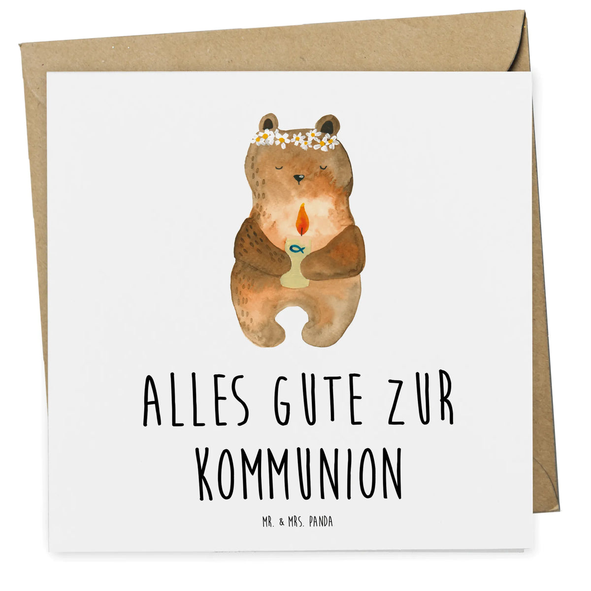 Deluxe Karte Bär Kommunion doppelkarte, faltkarte, Glückwunschkarte, anlasskarte, Klappkarte, Grußkarte, Teddy, Bär, Teddybär, Gottes Segen, Taufkerze, Katholisch, Kommunion