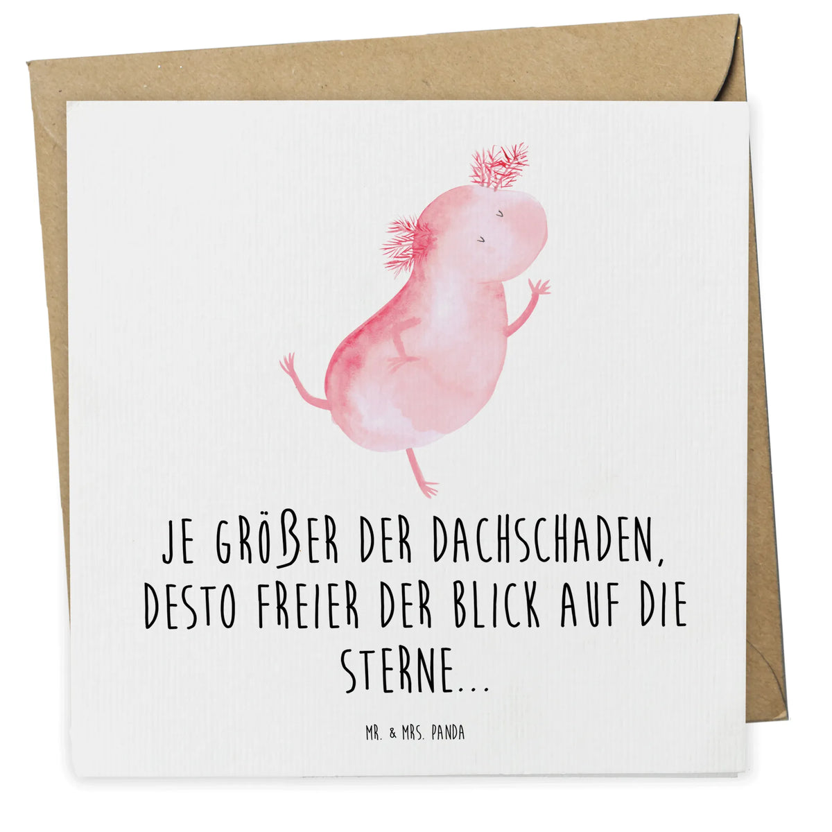 Deluxe Karte Axolotl Tanzen Klappkarte, faltkarte, Glückwunschkarte, Grußkarte, doppelkarte, anlasskarte, Molch, Axolotl, Freundin, Axolot, Lurche, Schwanzlurch, Beste Freundin, Dachschaden, Lurch, Sterne, Verrückt