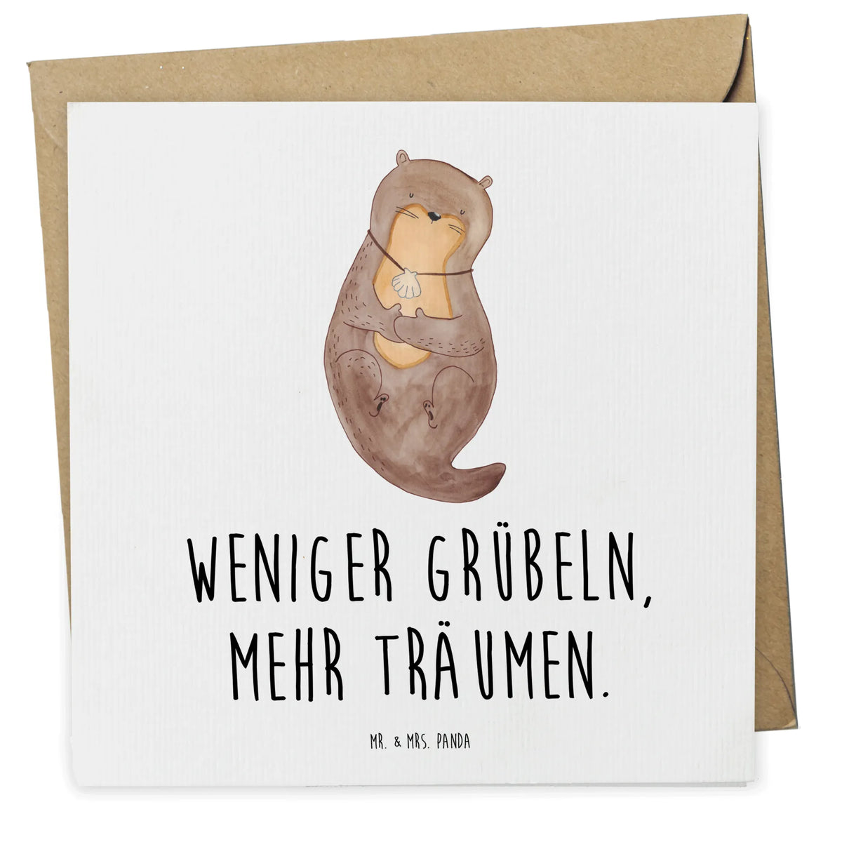 Deluxe Karte Otter Muschel Glückwunschkarte, faltkarte, Klappkarte, doppelkarte, anlasskarte, Grußkarte, Fischotter, Seeotter, Otter, Otterliebe, Tagträumen, Motivation, Grübeln, Büro, Träumen
