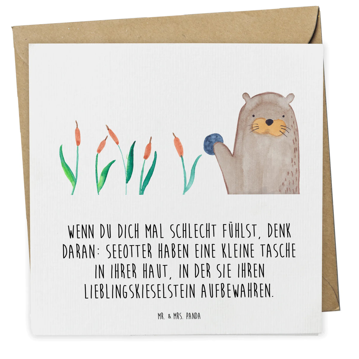 Deluxe Karte Otter Stein faltkarte, Klappkarte, Grußkarte, Glückwunschkarte, doppelkarte, anlasskarte, Fischotter, Seeotter, Otter, Otter Seeotter See Otter