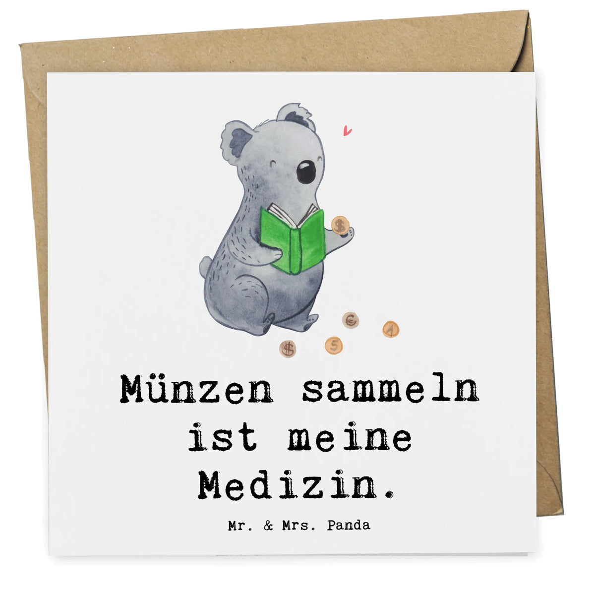 Deluxe Karte Koala Münzen sammeln Klappkarte, Grußkarte, faltkarte, Glückwunschkarte, anlasskarte, doppelkarte, Schenken, Geschenk, Sport, Sportart, Hobby, Danke, Dankeschön, Auszeichnung, Gewinn, Sportler, Numismatik, Münzen aus Aller Welt, Münzen Sammeln