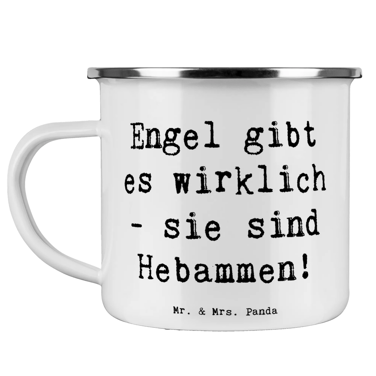 Camping Emaille Tasse Spruch Hebamme Engel