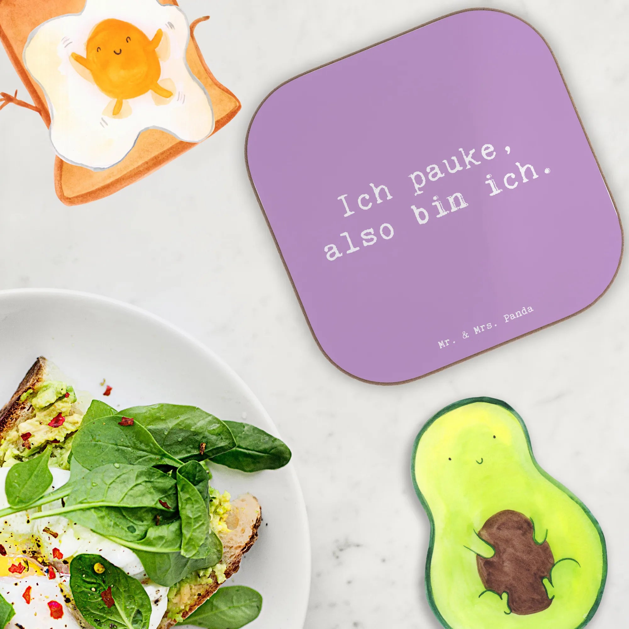 Square coaster Saying Ich pauke, also bin ich. Instruments, gifts for musicians, music enthusiasts