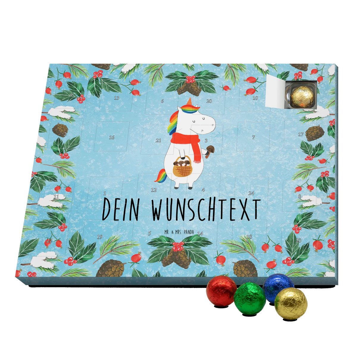 Personalisierter Schoko Adventskalender Einhorn Pilz