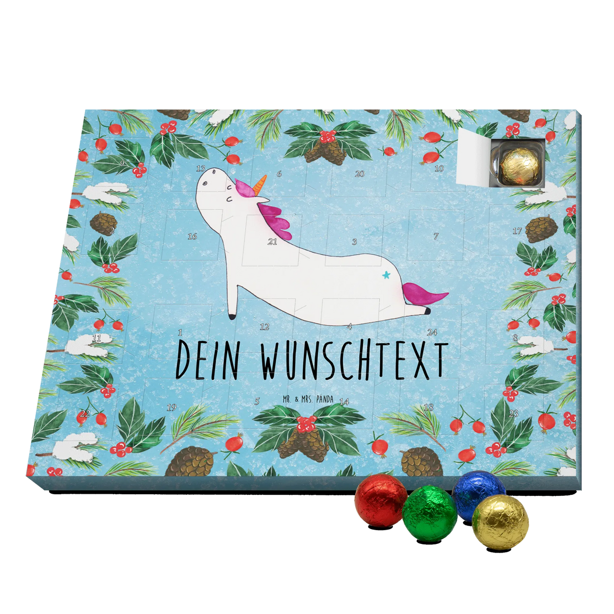 Personalisierter Schoko Adventskalender Einhorn Yoga