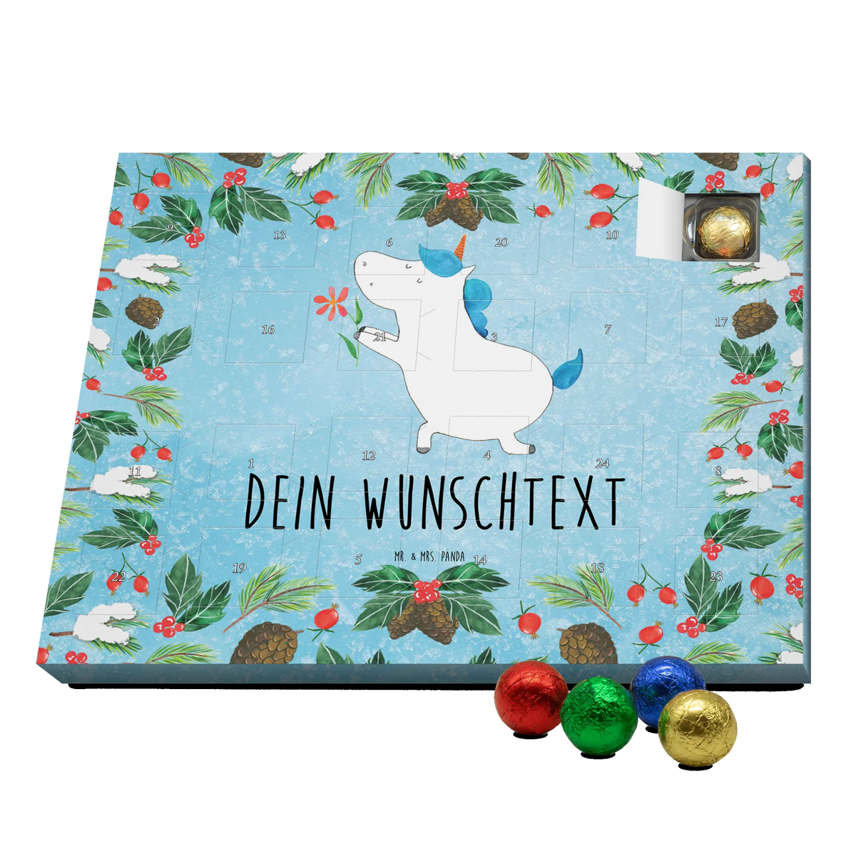Personalisierter Schoko Adventskalender Einhorn Blume
