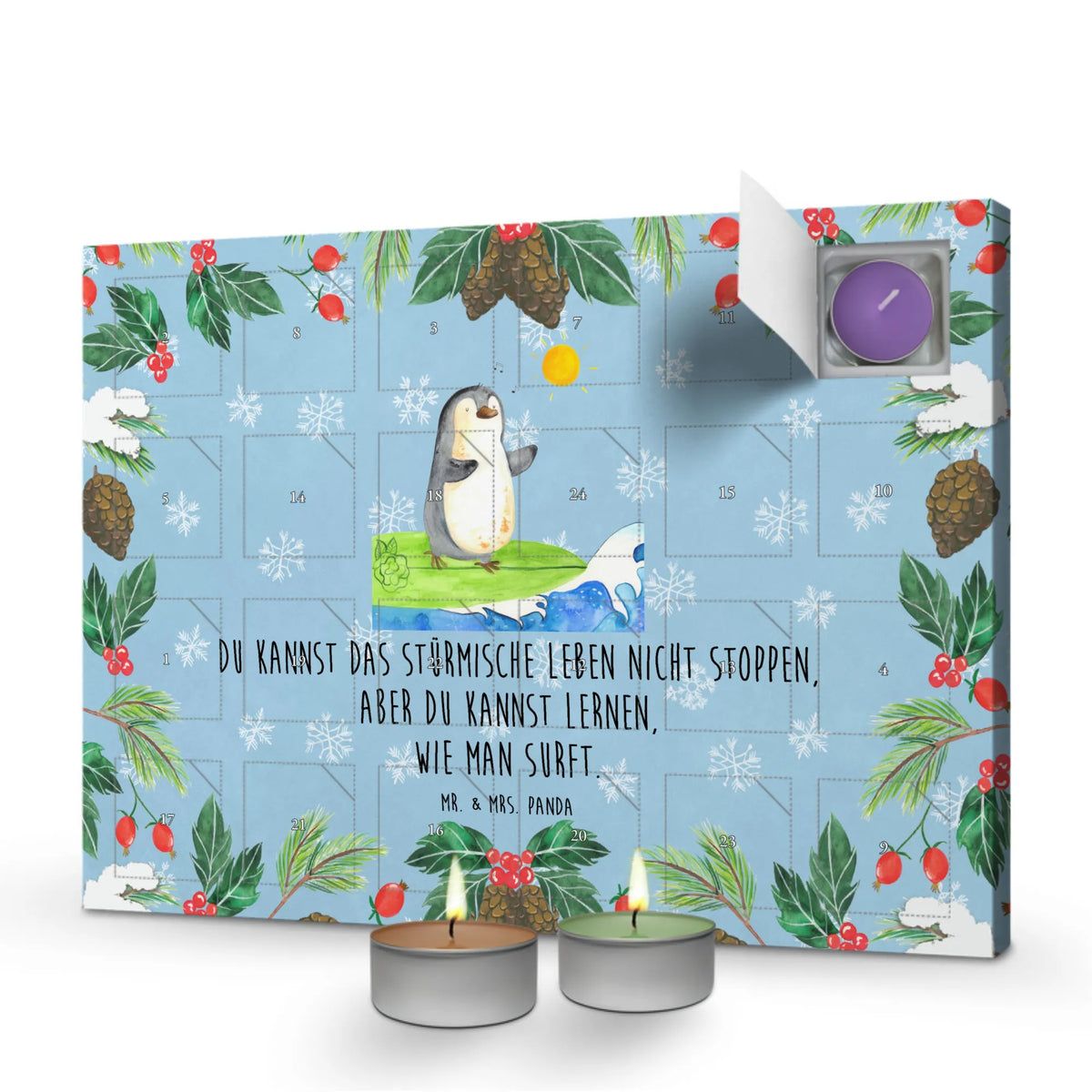 Scented candle advent calendar Penguin surfer