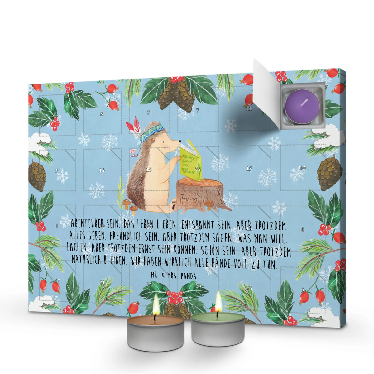 Scented candle advent calendar Hedgehog feather headdress