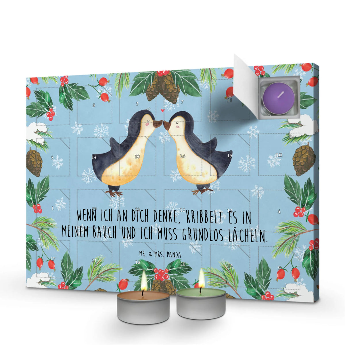 Scented candle advent calendar penguins kiss