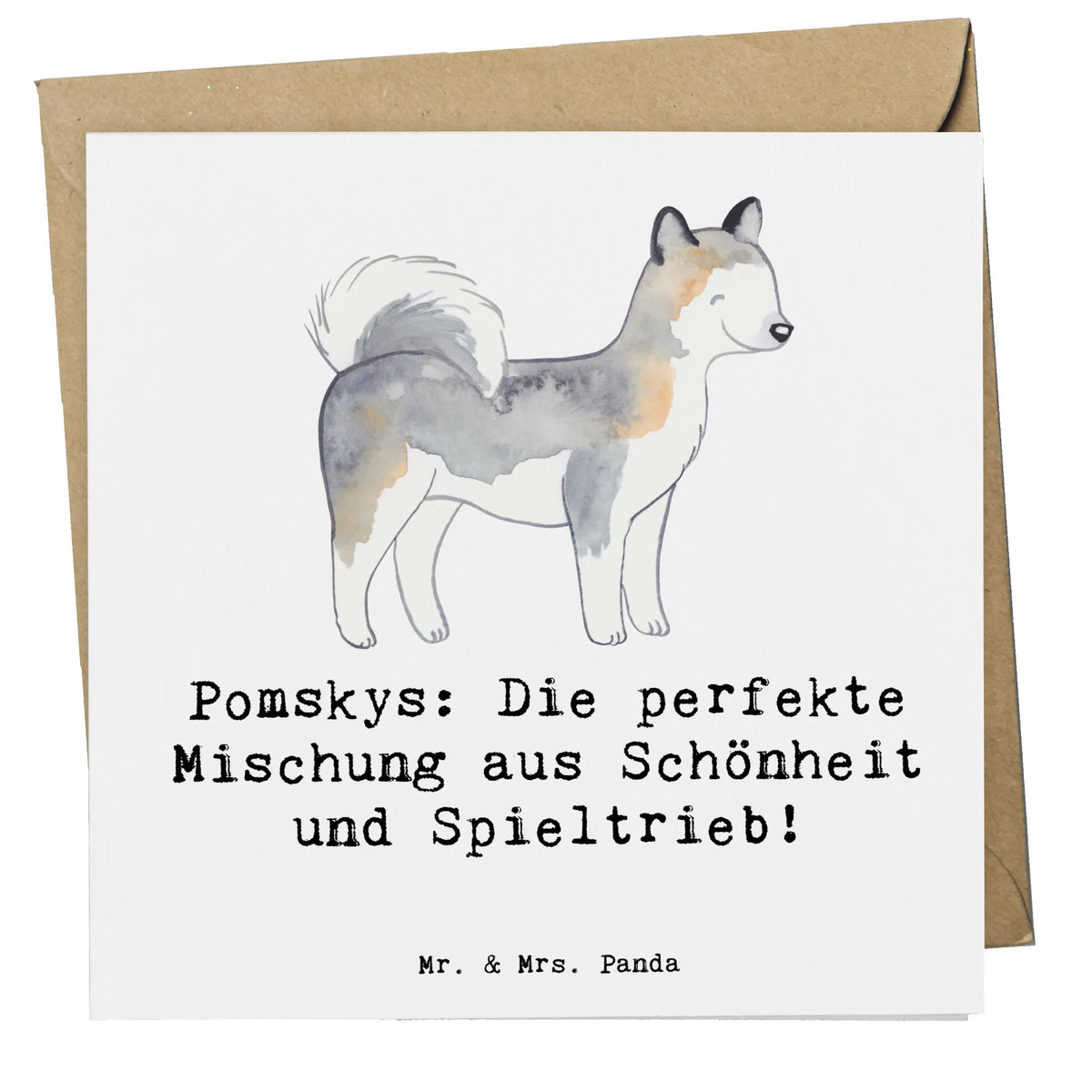 Deluxe Karte Pomsky Perfektion anlasskarte, Grußkarte, faltkarte, doppelkarte, Glückwunschkarte, Klappkarte, Geschenk, Schenken, Hund, Hunderasse, Rassehund, Hundebesitzer, Tierfreund, Welpe