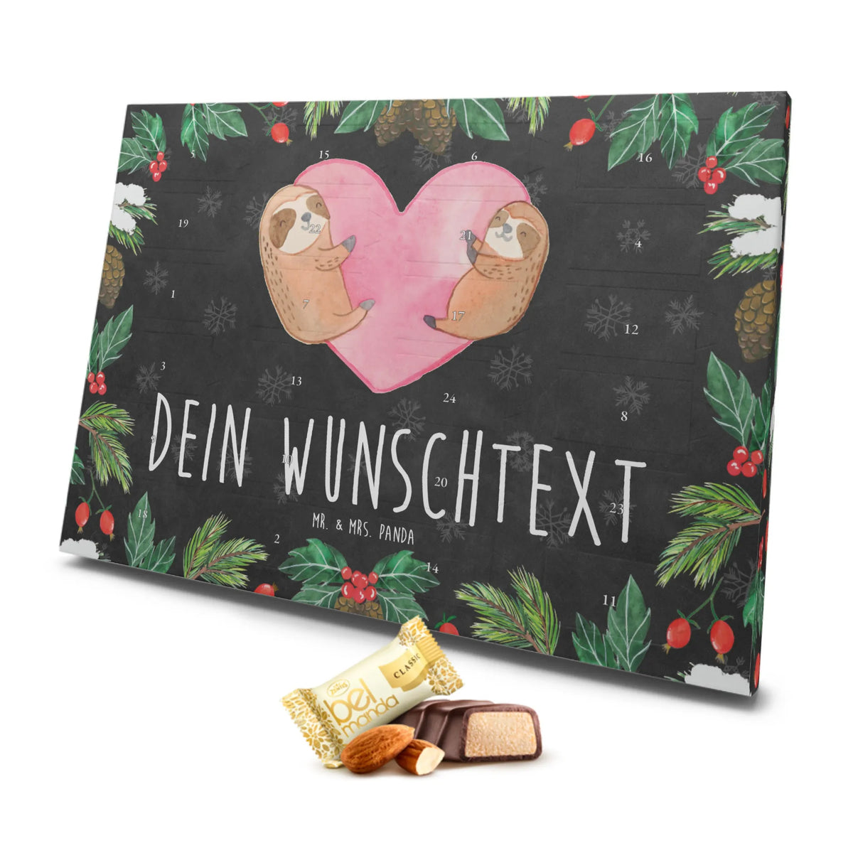 Personalisierter Marzipan Adventskalender Faultiere Herz Personalisierter Marzipan Adventskalender, Liebe, Partner, Freund, Freundin, Ehemann, Ehefrau, Heiraten, Verlobung, Heiratsantrag, Liebesgeschenk, Jahrestag, Hocheitstag, Hochzeitstag, Geschenk für Frauen, Liebesbeweis, für Ehemann, für Männer, Geschenk für Partner, Mitbringsel, Valentinstag, Geschenk für Freundin