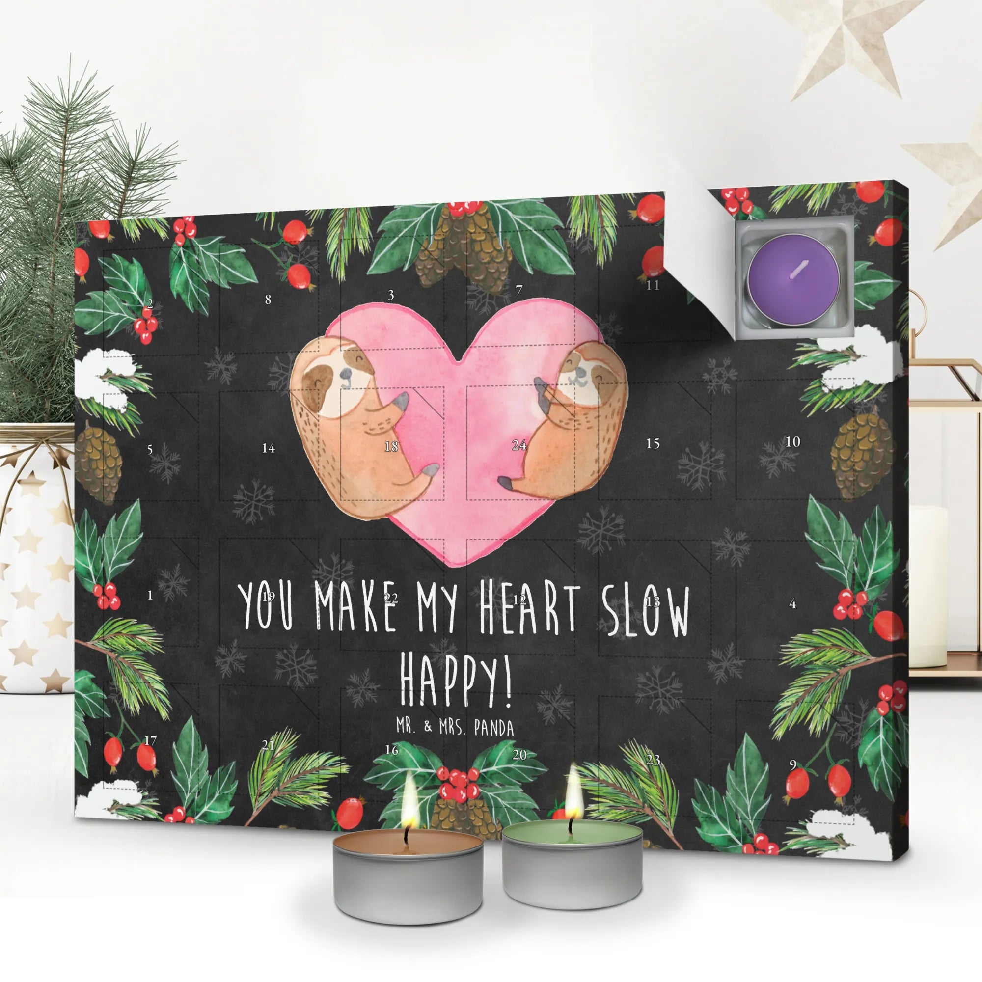 Scented candle advent calendar sloths Heart