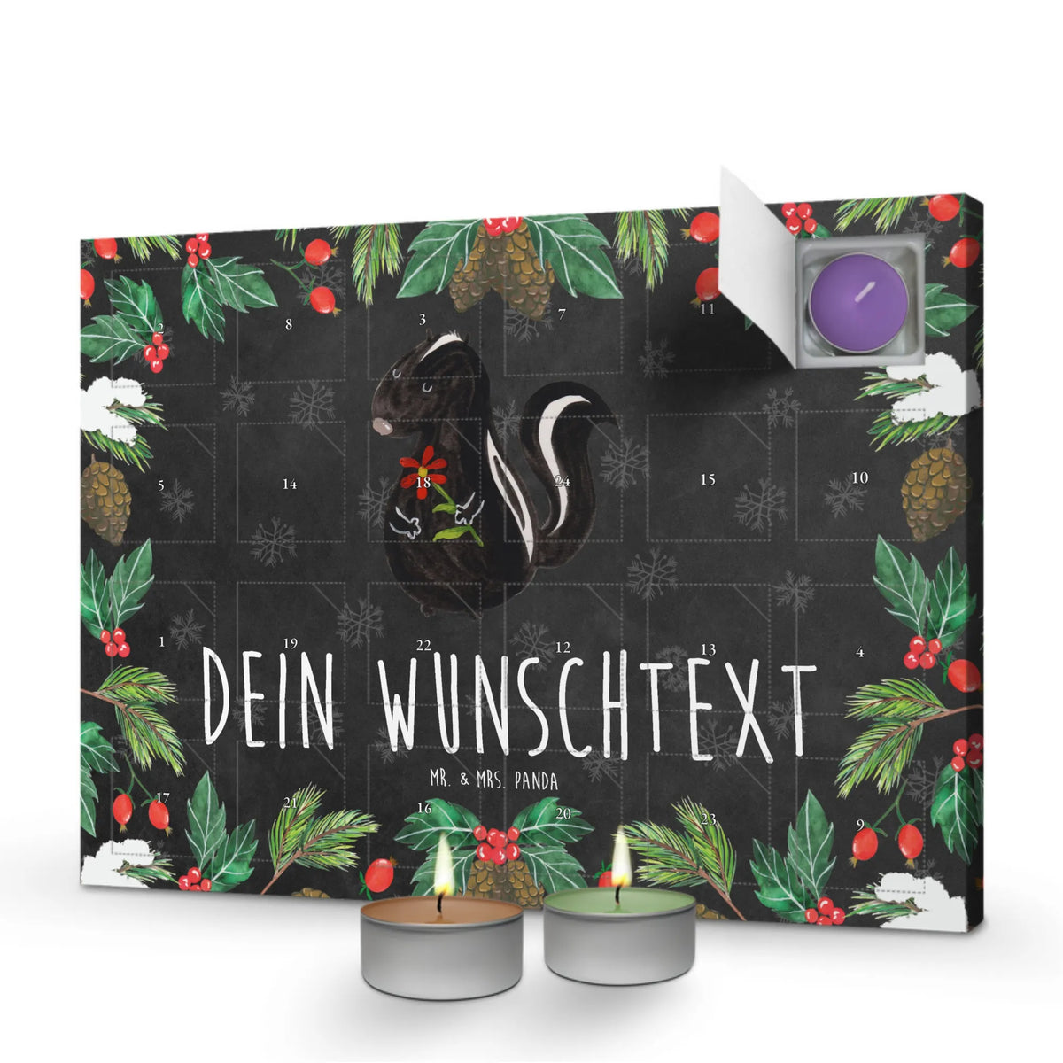 Personalisierter Duftkerzen Adventskalender Stinktier Blume Personalisierter Adventskalender Erwachsene, Adventskalender personalisiert mit Namen, Duftkalender personalisiert, Adventskalender Duftkerzen personalisiert, Duftkerzen Adventskalender mit Namen, Kerzenkalender personalisiert, Adventskalender Kerzen personalisiert, Personalisierter Kerzen Adventskalender, Kerzen Adventskalender mit Namen, Duftkerzen Adventskalender personalisiert, Personalisierter Duftkerzen Adventskalender, Kerzen Adventskalender personalisiert, Skunk, Stinktier, Verträumt, Raubtier, Tagträumer, Träume, Stinki, Wildtier, Dreams, Stinker