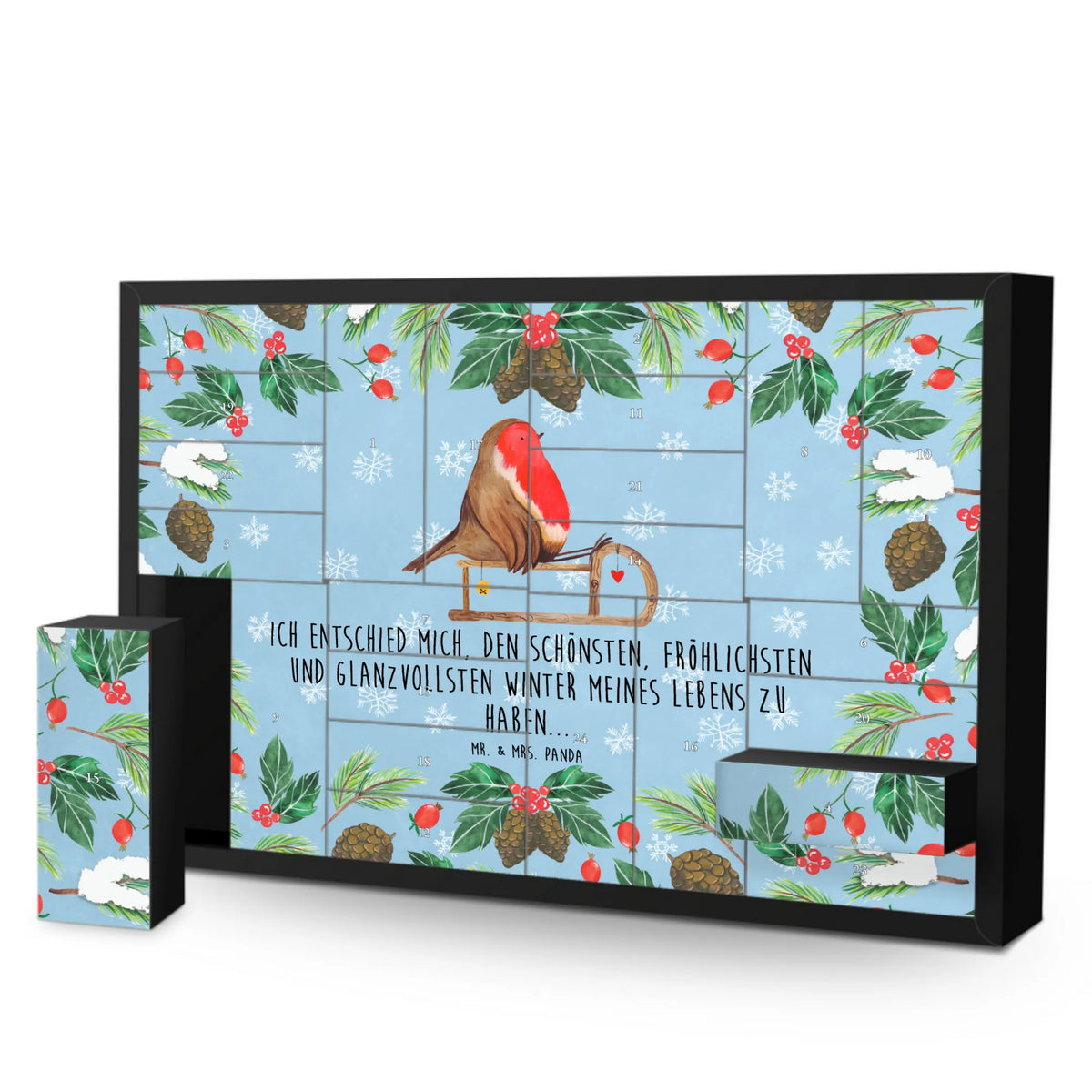 Befüllbarer Adventskalender Rotkehlchen Schlitten