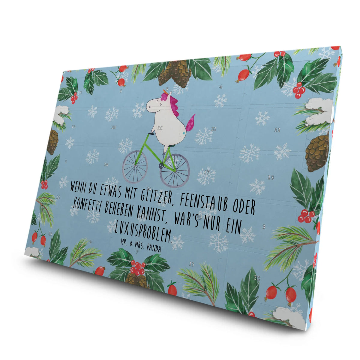 Tee Adventskalender Einhorn Radfahrer