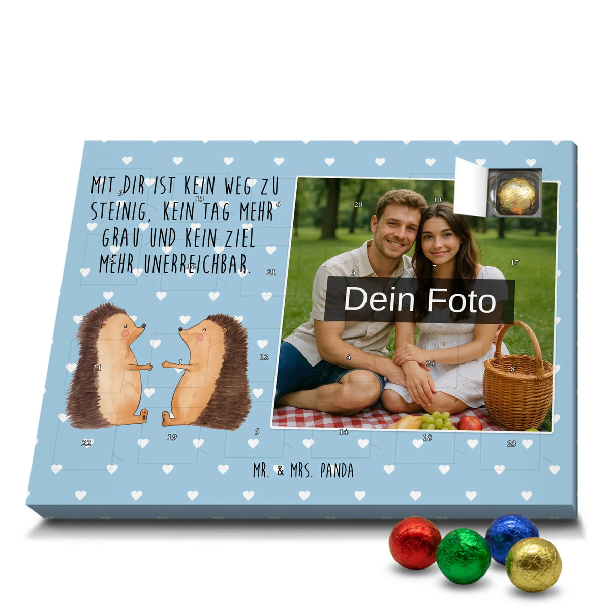 Personalisierter Schoko Foto Adventskalender Igel Liebe|p:1848067|h:68516fa95b8aa267526d95d1c9276e40
