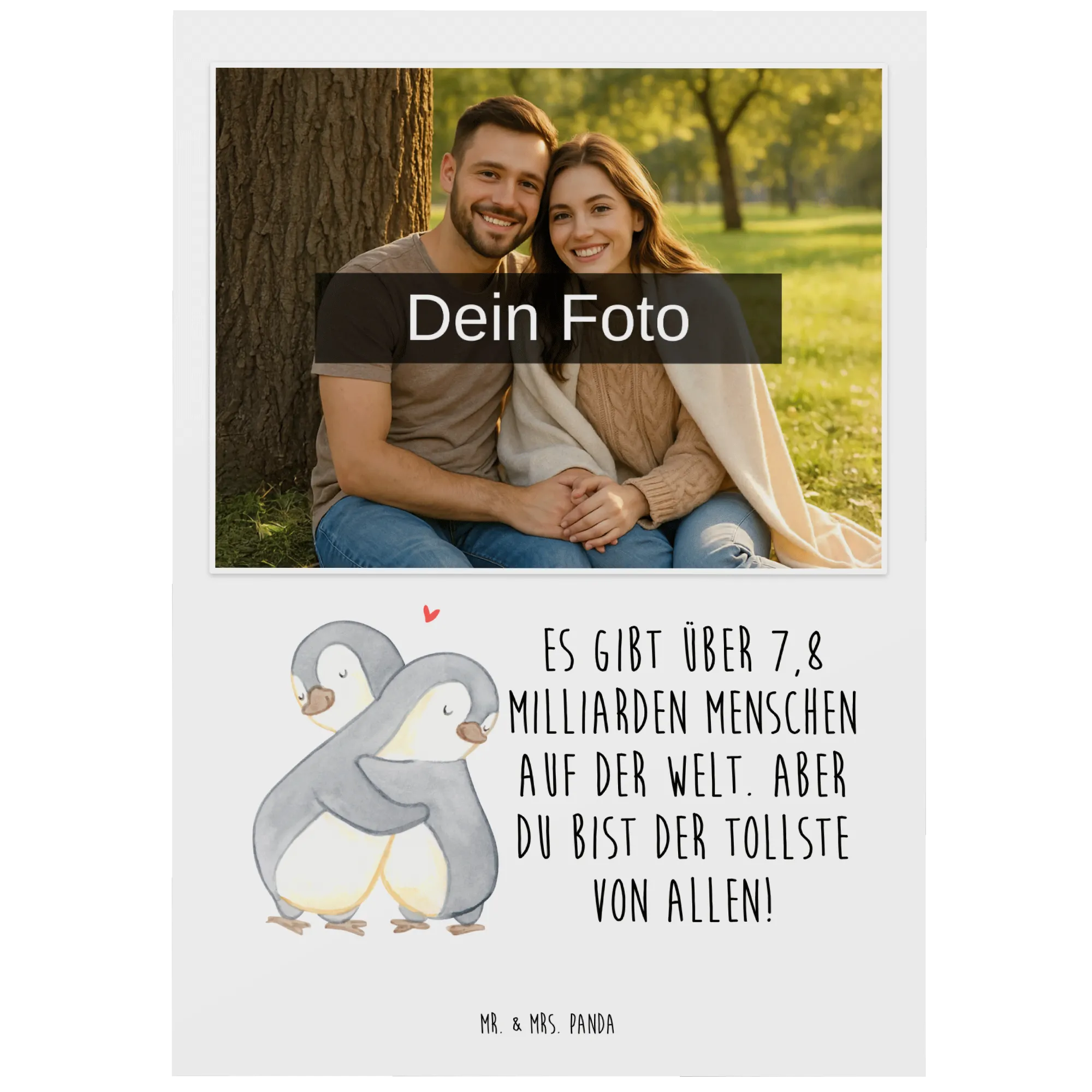 Personalizowana pocztówka ze zdjęciem pingwiny Przytulanie prezent miłosny, przyjaciel, zaręczyny, przyjaciółka, dzień ślubu, mąż, prośba o rękę, żona, rocznica, wesele, Miłość