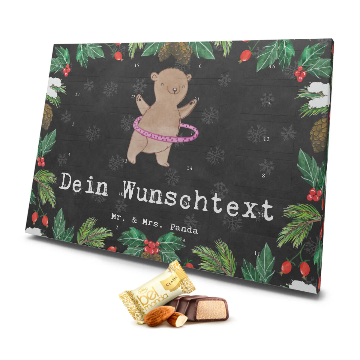 Personalisierter Marzipan Adventskalender Bär Hula Hoop Personalisierter Marzipan Adventskalender, Geschenk, Sport, Sportart, Hobby, Schenken, Danke, Dankeschön, Auszeichnung, Gewinn, Sportler, Hula Hoop, Training, Fitness
