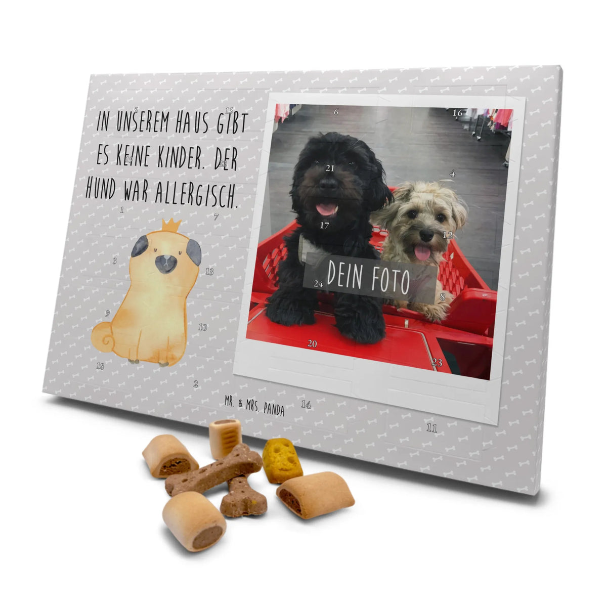 Personalisierter Hunde Foto Adventskalender Mops Krone Personalisierter Foto-Adventskalender, Fotokalender Hund, Adventskalender Hund mit Foto, Foto-Weihnachtskalender Hund, Adventskalender mit Hundefoto, Hundeadventskalender mit Foto, Sprüche, Hund, Hunderasse, Hundebesitzer, Hundemotiv, Haustier, Tierliebhaber, Kinderlos, Lustig, Hausregel, Mops, Hundebesitzer. Spruch, Allergisch