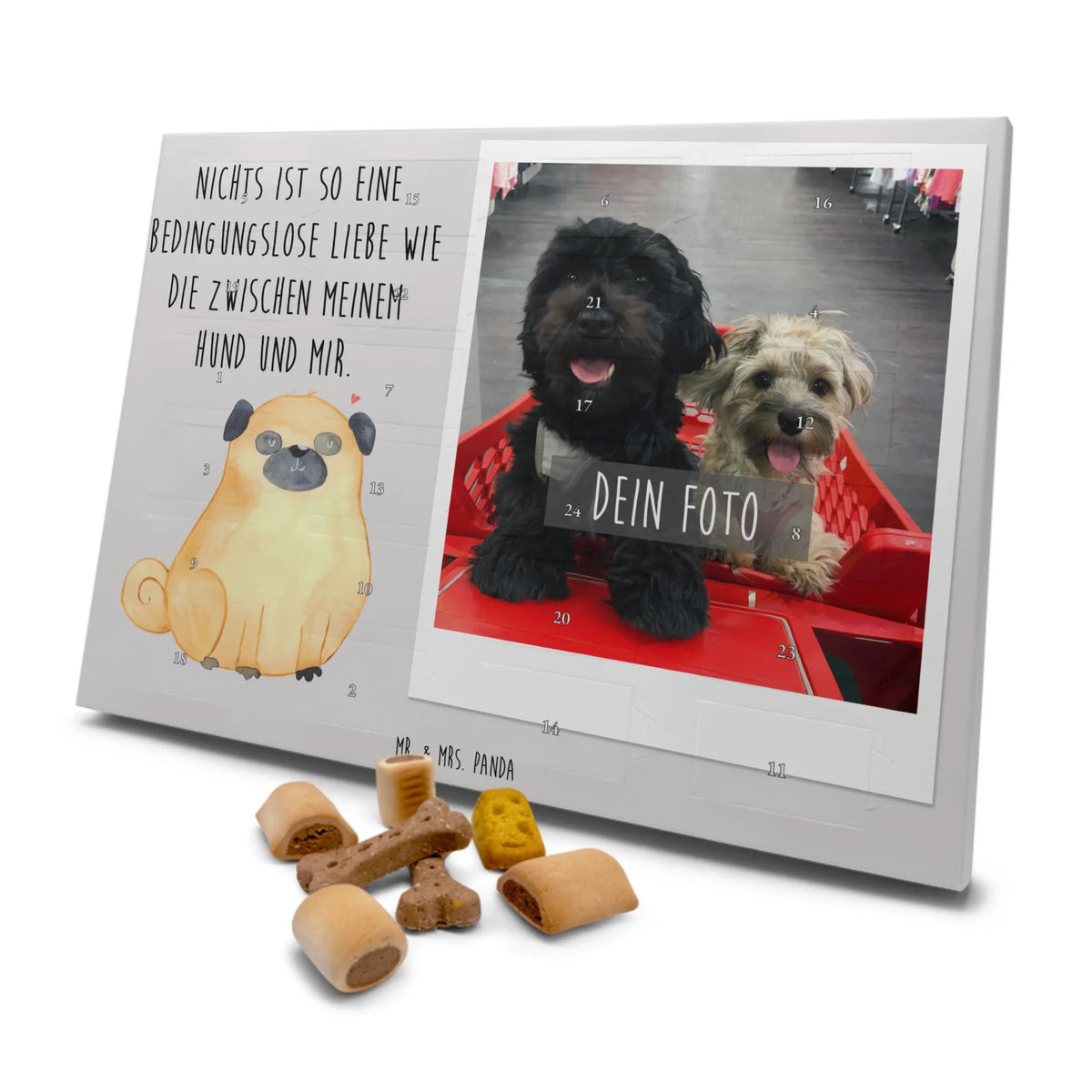 Personalisierter Hunde Foto Adventskalender Mops Adventskalender mit Hundefoto, Adventskalender Hund mit Foto, Fotokalender Hund, Hundeadventskalender mit Foto, Foto-Weihnachtskalender Hund, Personalisierter Foto-Adventskalender, Sprüche, Hund, Hunderasse, Hundebesitzer, Hundemotiv, Haustier, Tierliebhaber, Hundeliebe, Liebe, Mops