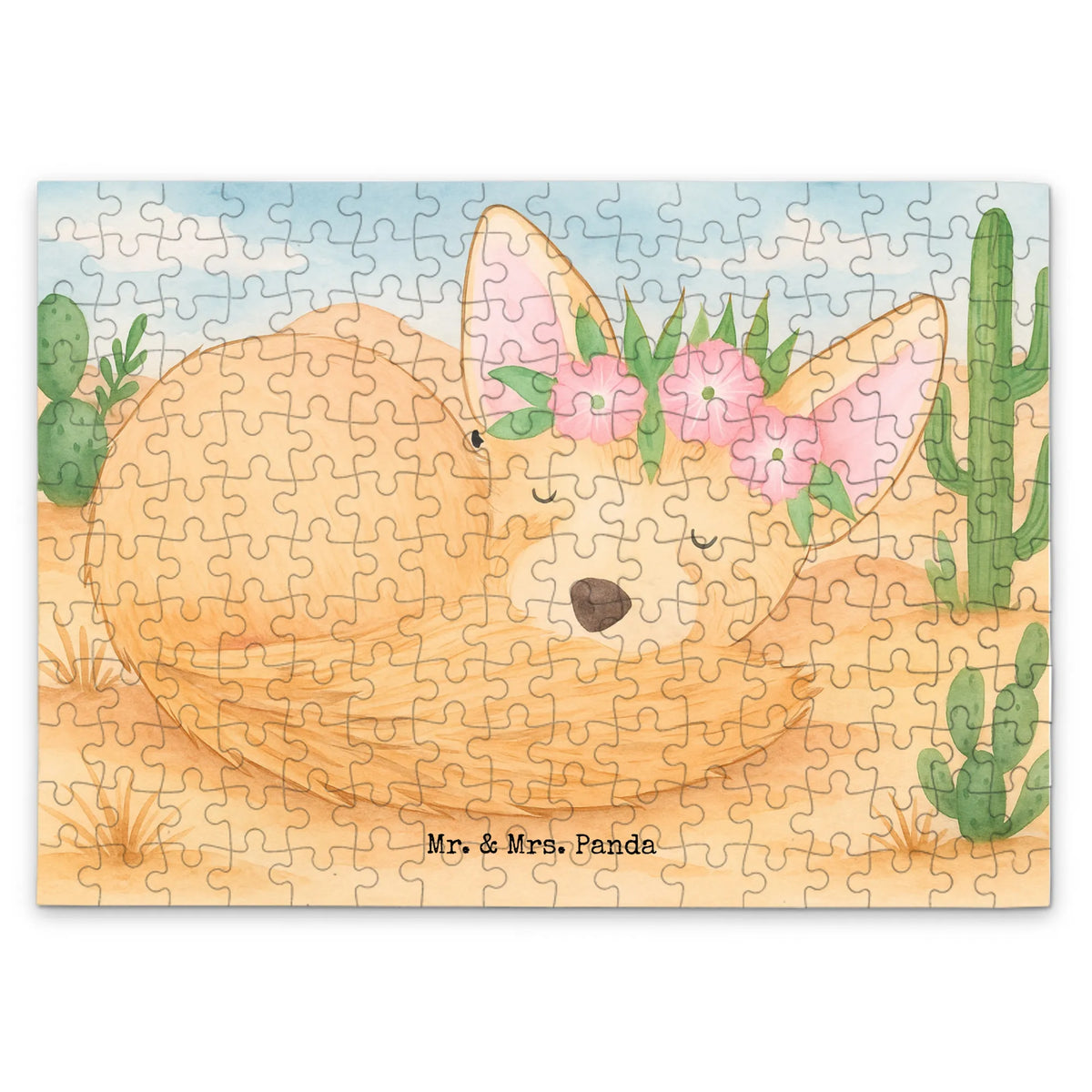 Puzzle Wüstenfuchs Blumen Design Geduldspiel, Puzzlespiel, 1000 Teile Puzzle, 1500 Teile Puzzle, 300 Teile Puzzle, Puzzle, 500 Teile Puzzle, Legespiel, 2000 Teile Puzzle, Afrika, Wildtiere, Blumenkranz, Blumen, Glücklich, Wüstenfuchs, Wüste