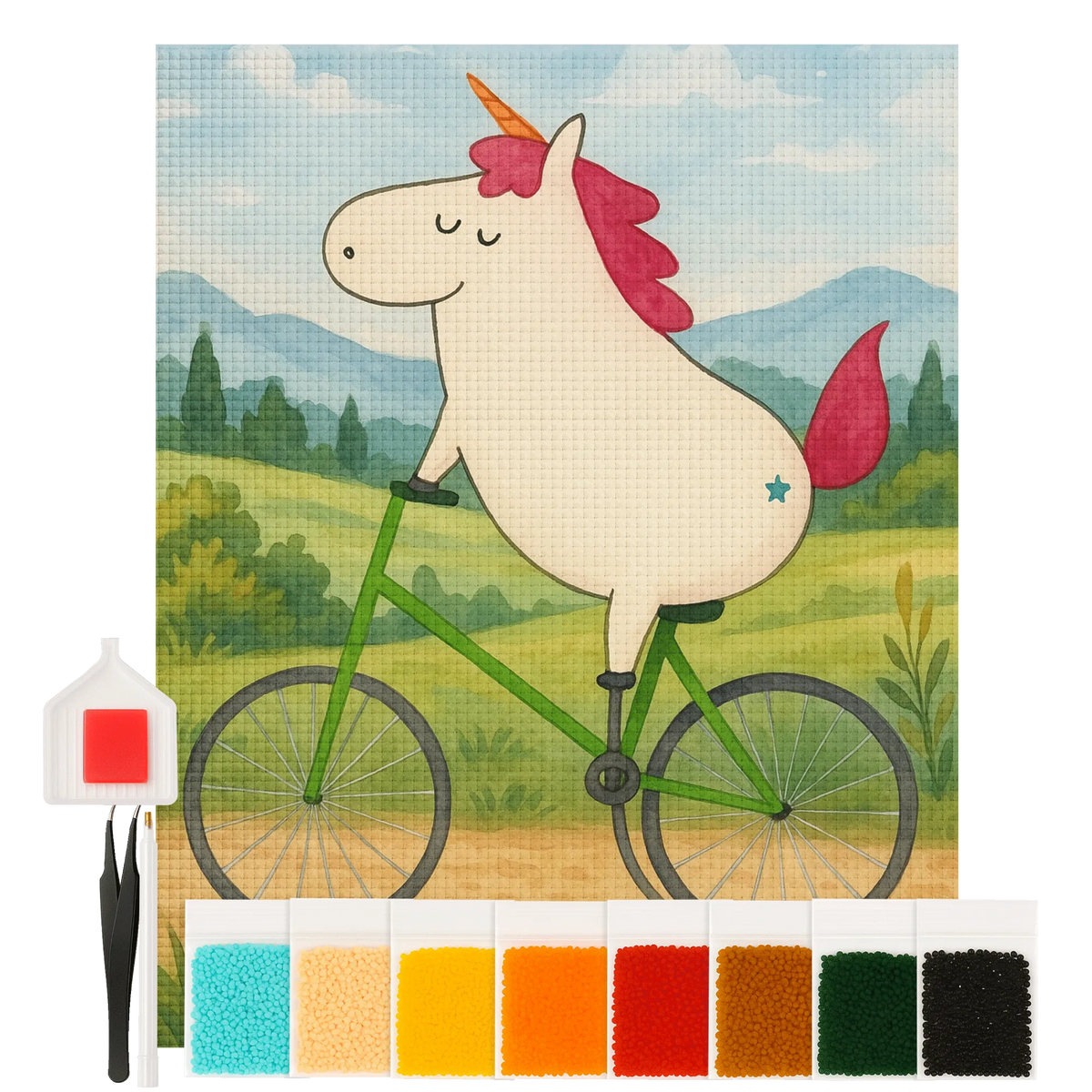 Diamond Painting Einhorn Radfahrer Design