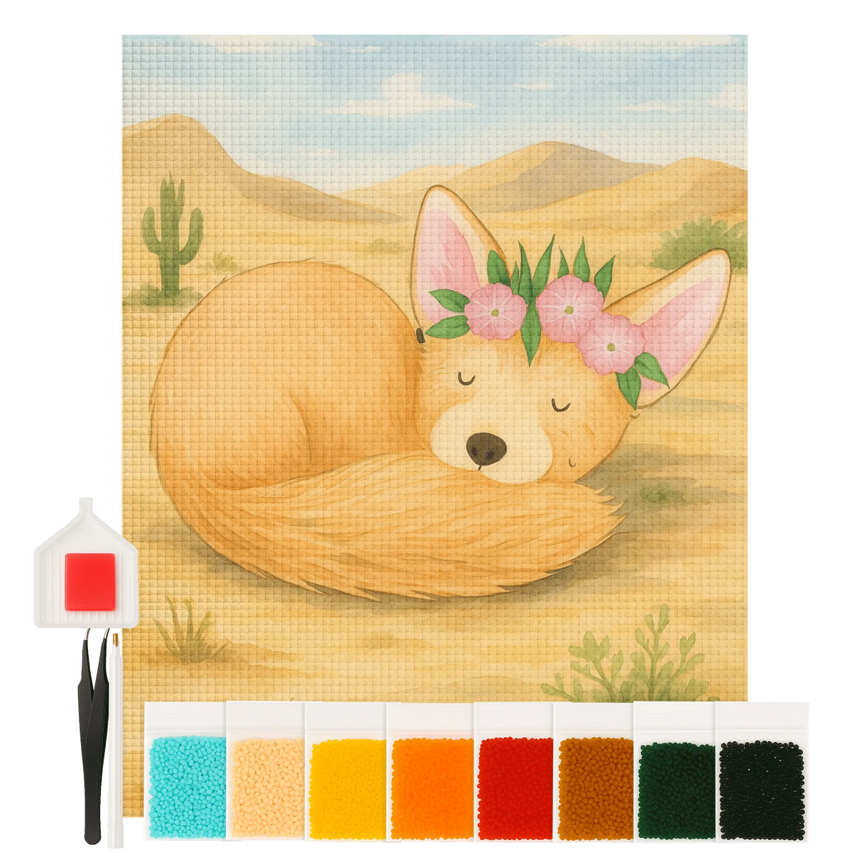 Diamond Painting Wüstenfuchs Blumen Design