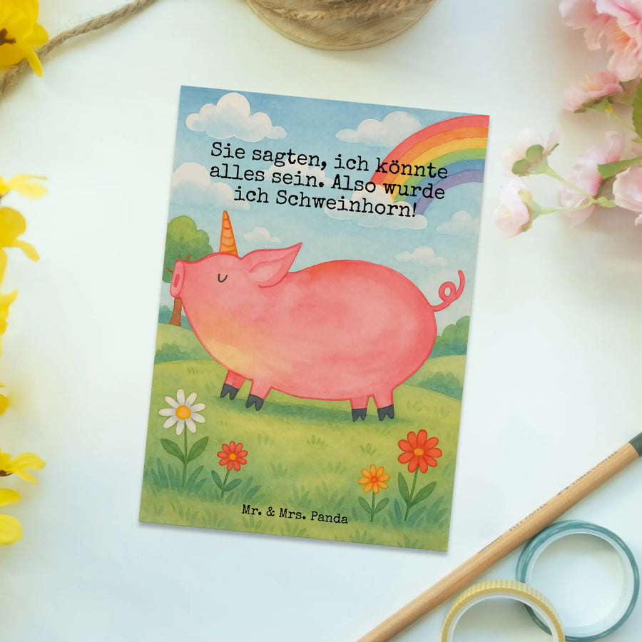 Postkarte Einhorn Schwein Design