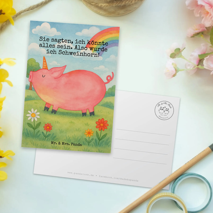 Postkarte Einhorn Schwein Design