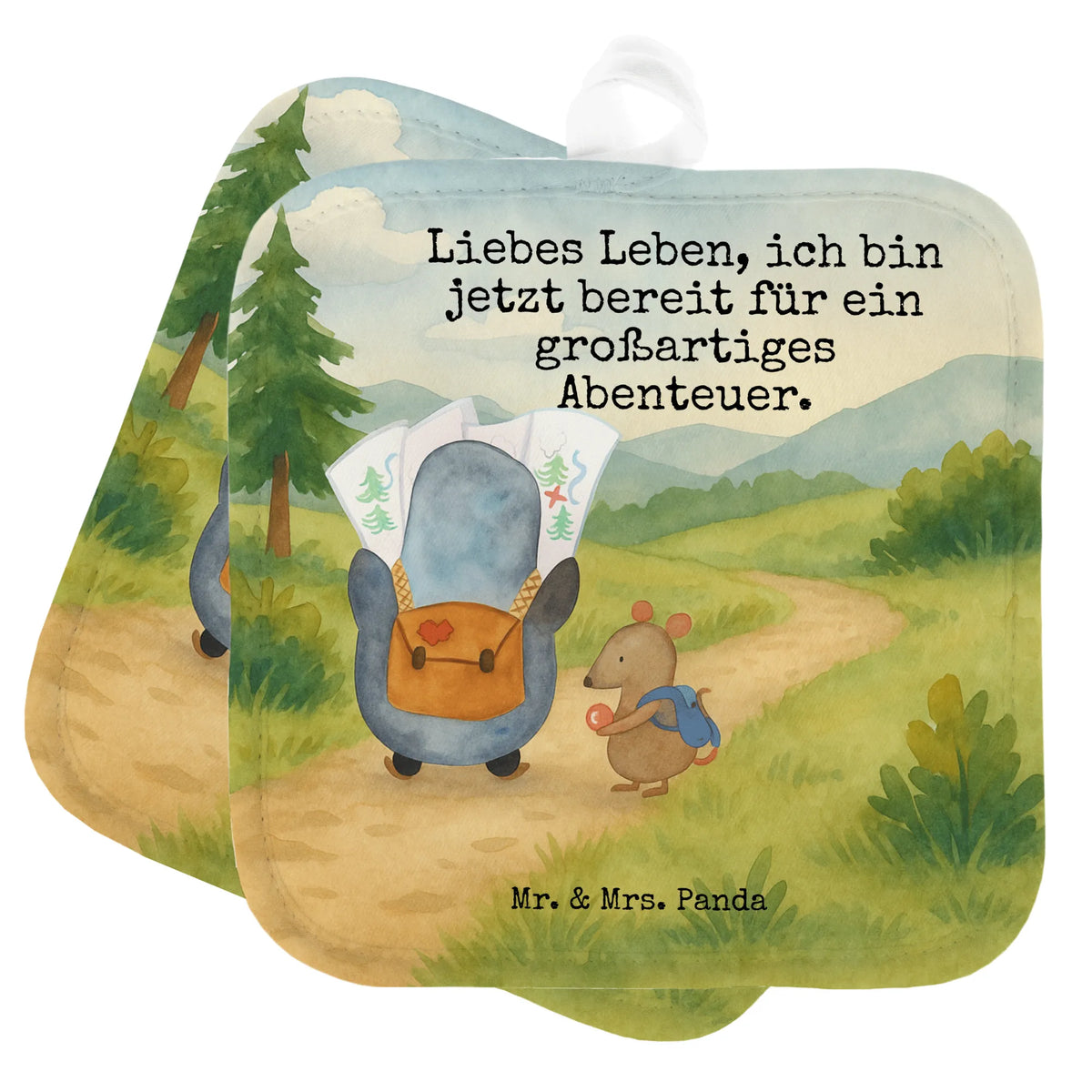 2er Set Topflappen  Pinguin & Maus Wanderer Design Zwei Topflappen, Topfuntersetzer, Doppel Topflappen, Topflappen, Topflappenset, Topflappen 2er Set, Ofenlappen, Topflappen im Doppelpack, 2er Set Topflappen, Topflappen Set, topfhalter, Kochlappen, Pinguin, Roadtrip, Wandern, Wanderlust, Ausflug, Pinguine, Abenteuer, Abenteurer