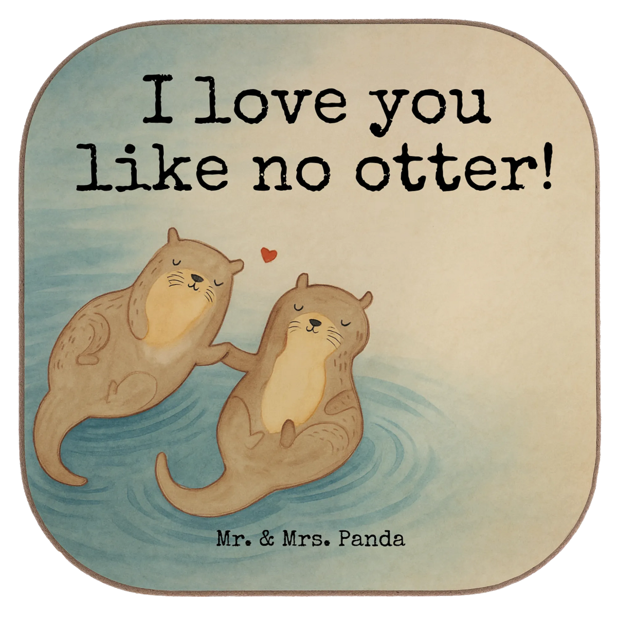 Square coaster otter holding hands Design animal lover, marten, sea otter, European otter, water mammal, aquatic animal, baby otter, predator, water, otter gifts, gift ideas for animal lovers, animal, mammal, water animal, gifts for people in love, Otter Sea Otter Lake Otter