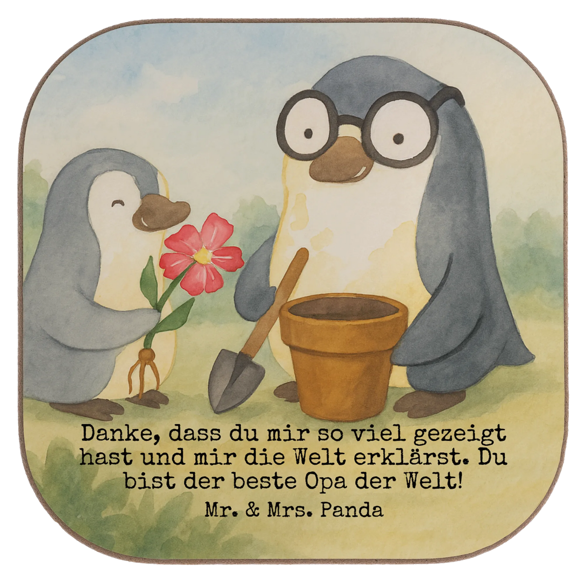 Untersetzer Pinguin Opa Blumen pflanzen Design