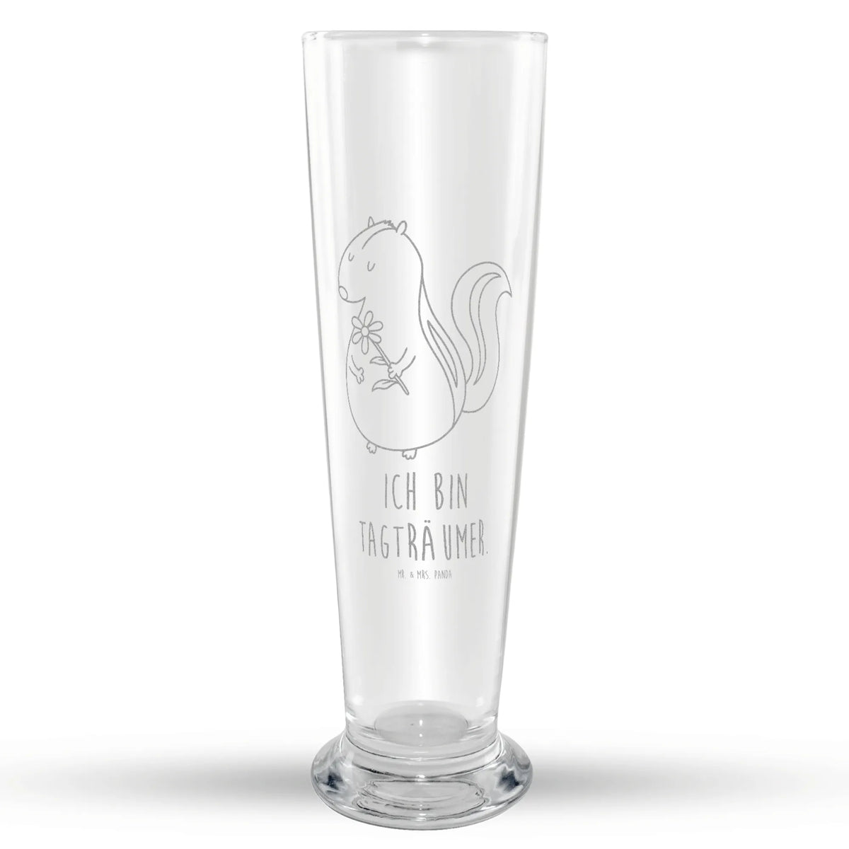 Weizenglas Stinktier Blume Bier Glas, Weizenbier Glas, Mr & Mrs Panda Weizenglas, Weißbierglas, Weizen Glas, Bierglas, Stinktier, Skunk, Stinker, Stinki, Verträumt, Wildtier, Träume, Raubtier, Dreams, Tagträumer