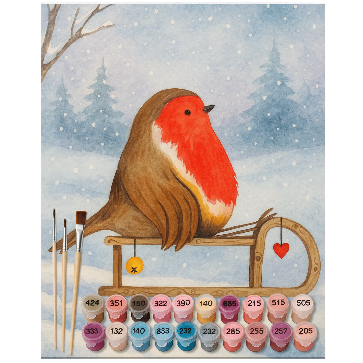 Paint by Numbers robin Sleds Design Christmas time, snow, bird, sleigh