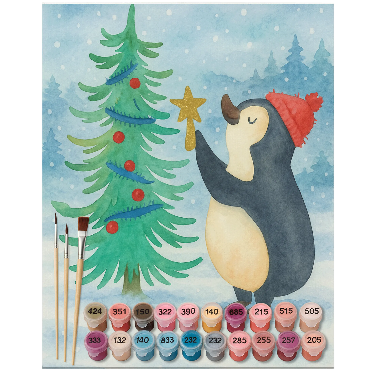 Paint by Numbers penguin Christmas tree Design Christmas time, snow