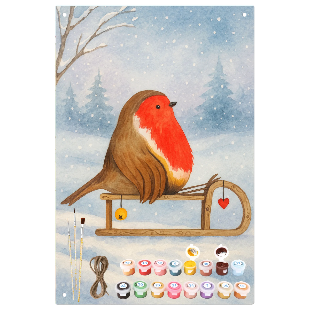 Paint by Numbers Metal Sign robin Sleds Design Christmas time, snow, bird, sleigh