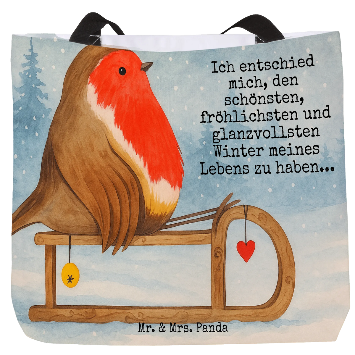 Shopper Rotkehlchen Schlitten Design Einkaufstasche, studententasche, Reisetasche, Tragebeutel, Tasche, Beutel, XL Tasche, Büchertasche, City-Shopper, Freizeittasche, Pandatasche, Tragetasche, Stoffbeutel, Statement-Tasche, Laptoptasche, Strandtasche, Unitasche, Schulbeutel, Schultasche, Urlaubstasche, Alltagstasche, Tote Bag, Weihnachten, Winter, Weihnachtsdeko, Nikolaus, Advent, Heiligabend, Wintermotiv, Vogel, Schlitten