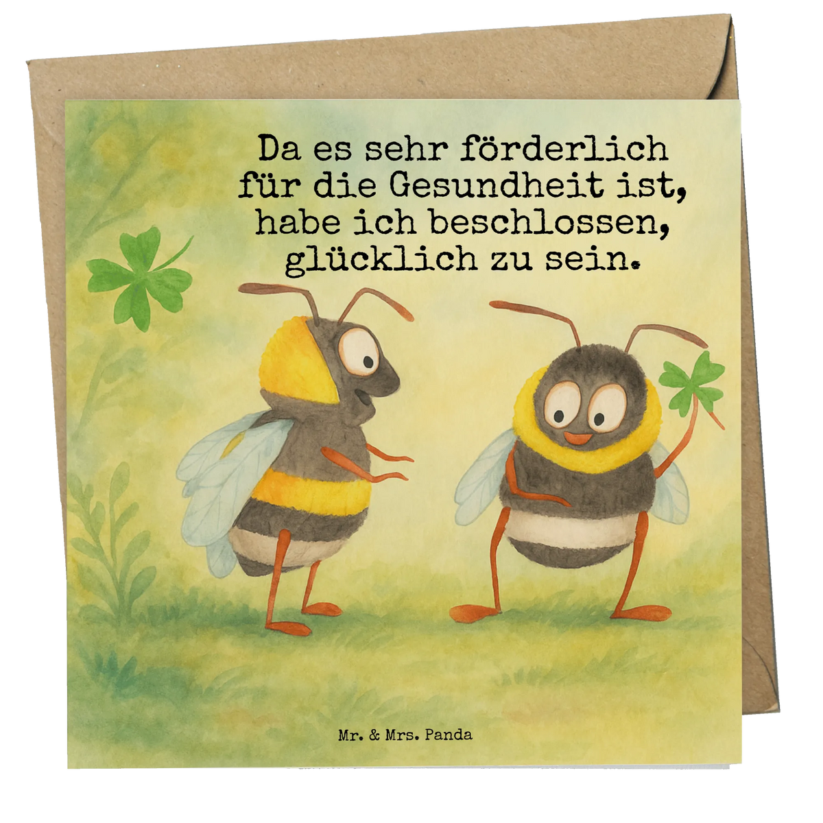 Deluxe Karte Hummeln Kleeblatt Design Grußkarte, Klappkarte, doppelkarte, faltkarte, Glückwunschkarte, anlasskarte, Lustige Sprüche, Tiere, Tiermotive, Gute Laune, Spruch Fröhlich, Biene Deko, glücklich sein, Hummel, glücklich Werden, Spruch schön, Spruch Positiv, Biene