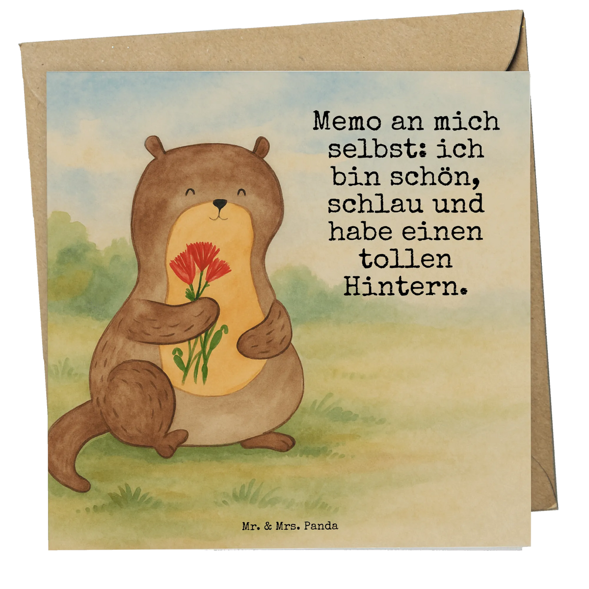 Deluxe Karte Otter Blumenstrauß Design anlasskarte, Klappkarte, Grußkarte, Glückwunschkarte, faltkarte, doppelkarte, Otter, Fischotter, Seeotter, Otter Seeotter See Otter