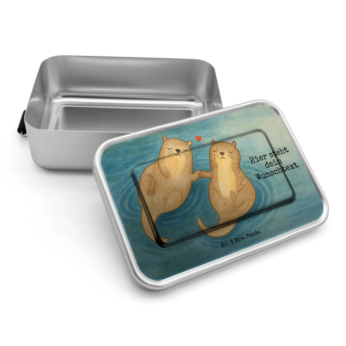 Spersonalizowany metalowy pojemnik na lunch wydra trzymać się za ręce Design Brotdose, Brotbox, Brotdose mit Namen, Brotbox mit Namen, Geschenk mit Namen, Seeotter, Otter, Fischotter, Otter Seeotter See Otter