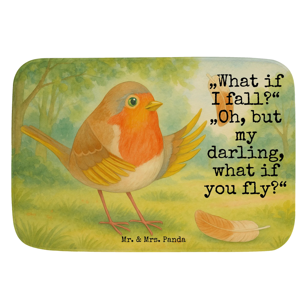 Bath mat robin feathers Design card, gift ideas, gifts, small animals, cute, cute animal motives, hand drawn, funny sayings, good mood, special gifts, animal lover, slogan courage, motivation slogans, slogan motivation, motivation pictures, flying, bird, robin